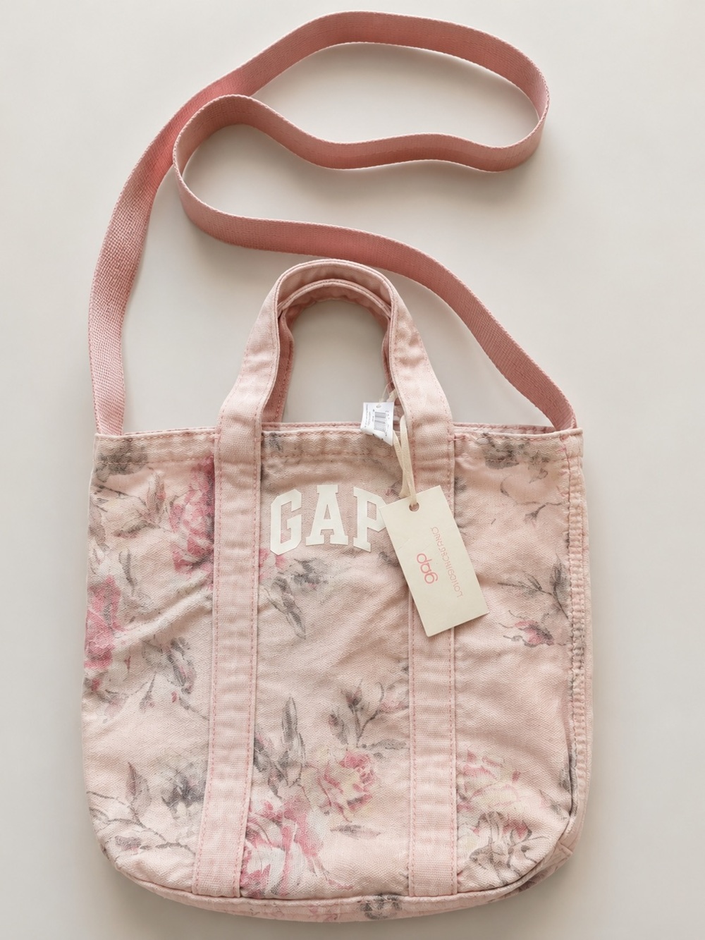 GAP x Love shack fancy Pink Floral Canvas Crossbody Tote - NWT
